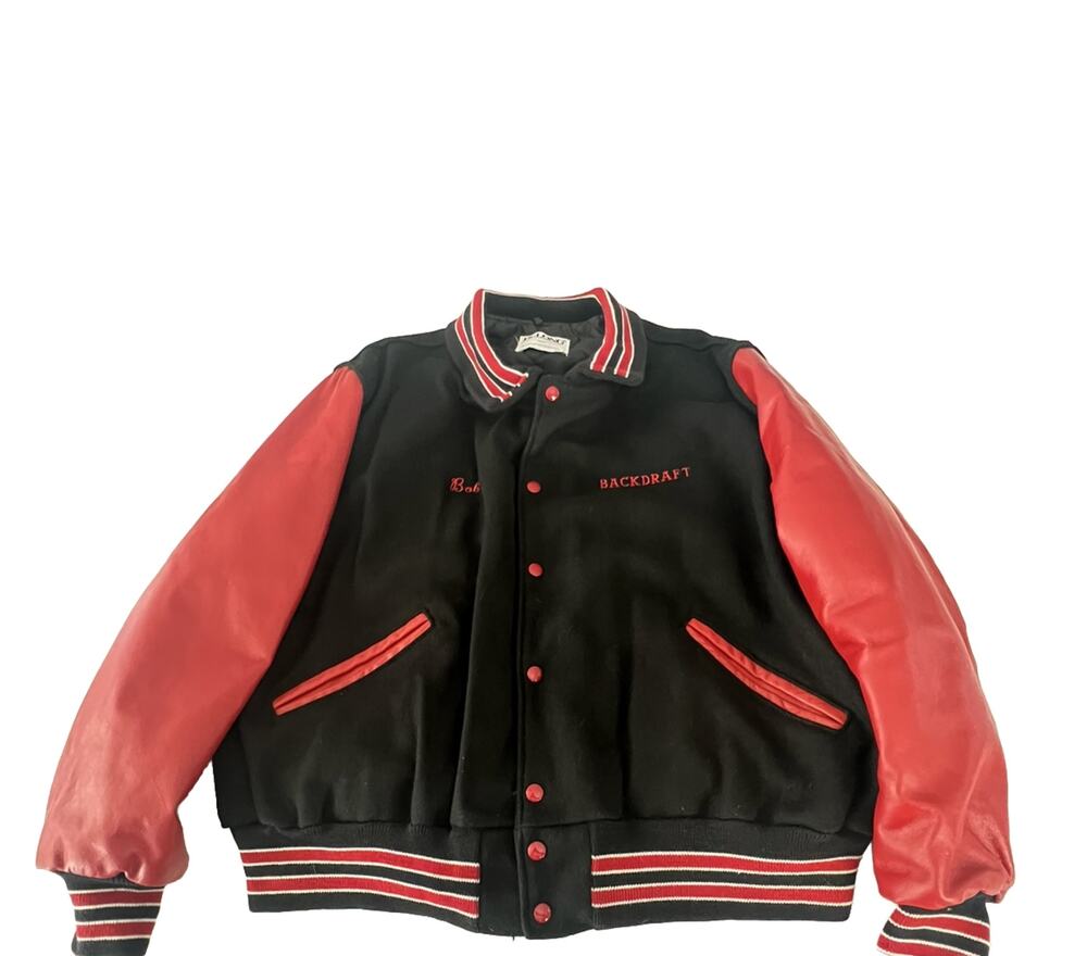 Vintage bomber Jacket DeLong Wool Sz 52 90s movie Backdraft 1991 Black Red Rare